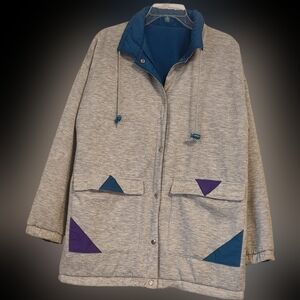 Gray Jacket with Blue and Purple Accents